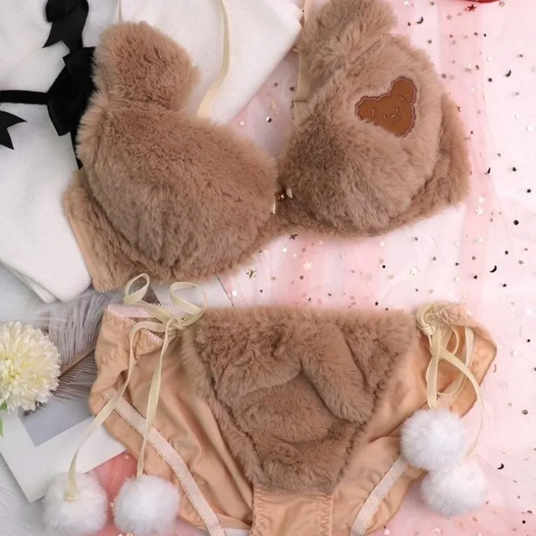 Fuzzy Teddy Bear Lingerie Set