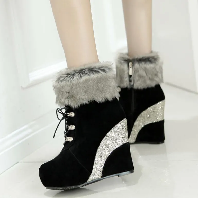 Glitter Wedge Booties