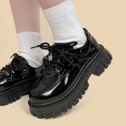 Glossy Black Pentagram Mary Janes