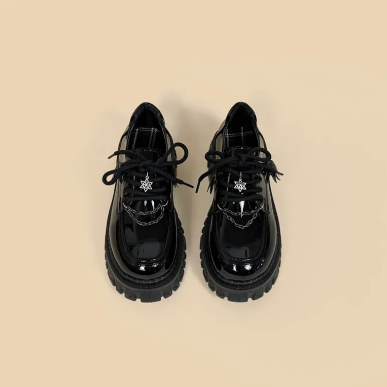 Glossy Black Pentagram Mary Janes