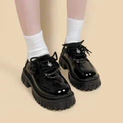 Glossy Black Pentagram Mary Janes