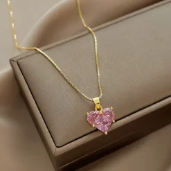 Golden Pink Heart Jewelry Set
