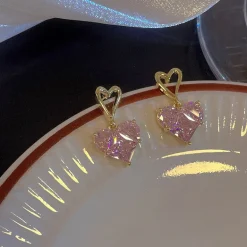 Golden Pink Heart Jewelry Set