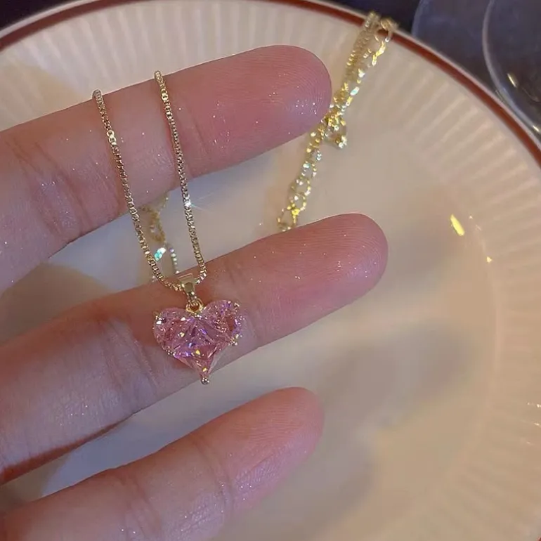 Golden Pink Heart Jewelry Set