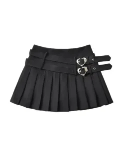 Heart Buckle Pleated Skirt