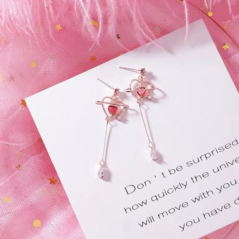 Heart Pendant Drop Earrings