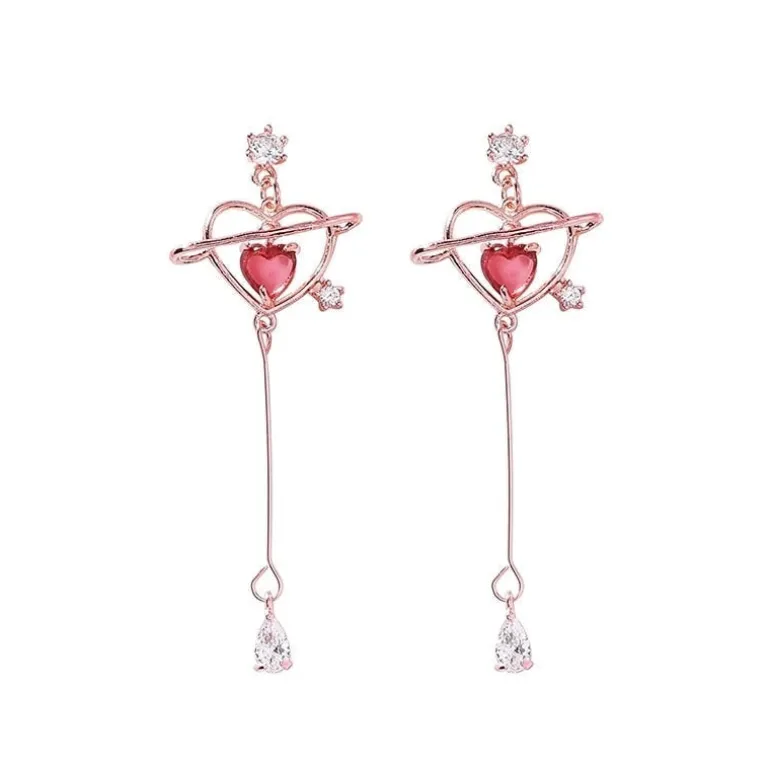 Heart Pendant Drop Earrings