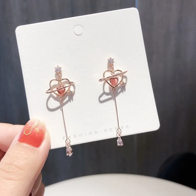 Heart Pendant Drop Earrings