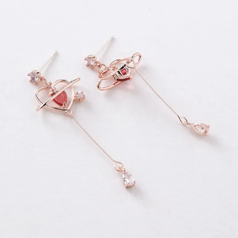 Heart Pendant Drop Earrings