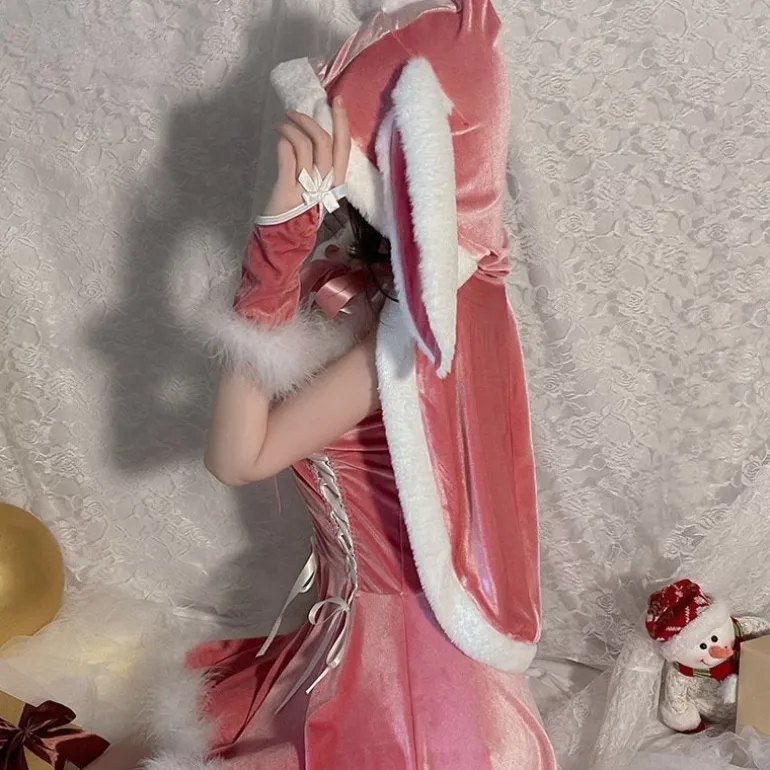 Hooded Pink Christmas Bunny Set