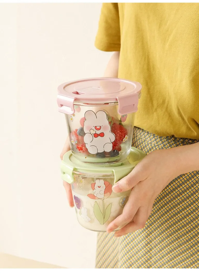 Kawaii Bunny Microwave Glass Bowl With Lid