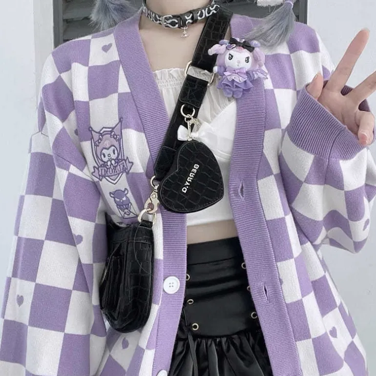 Kawaii Checkered Cardigan