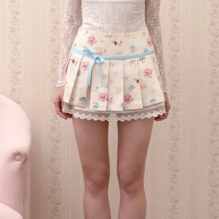 Kawaii Nursery Friends Pleated Skirt