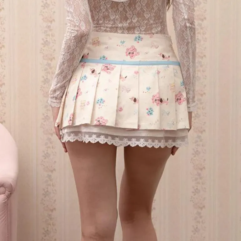 Kawaii Nursery Friends Pleated Skirt