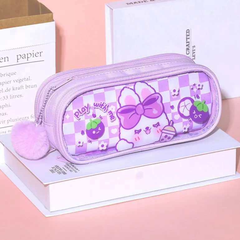 Kawaii Plaid Bunny Pencil Case