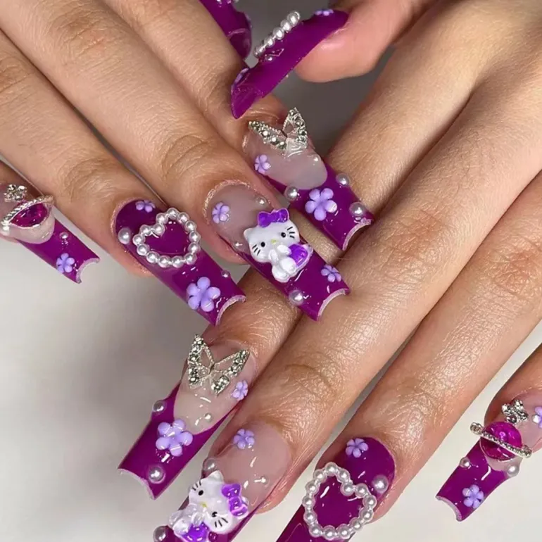 Kitty Square Long 3D Press On Nails