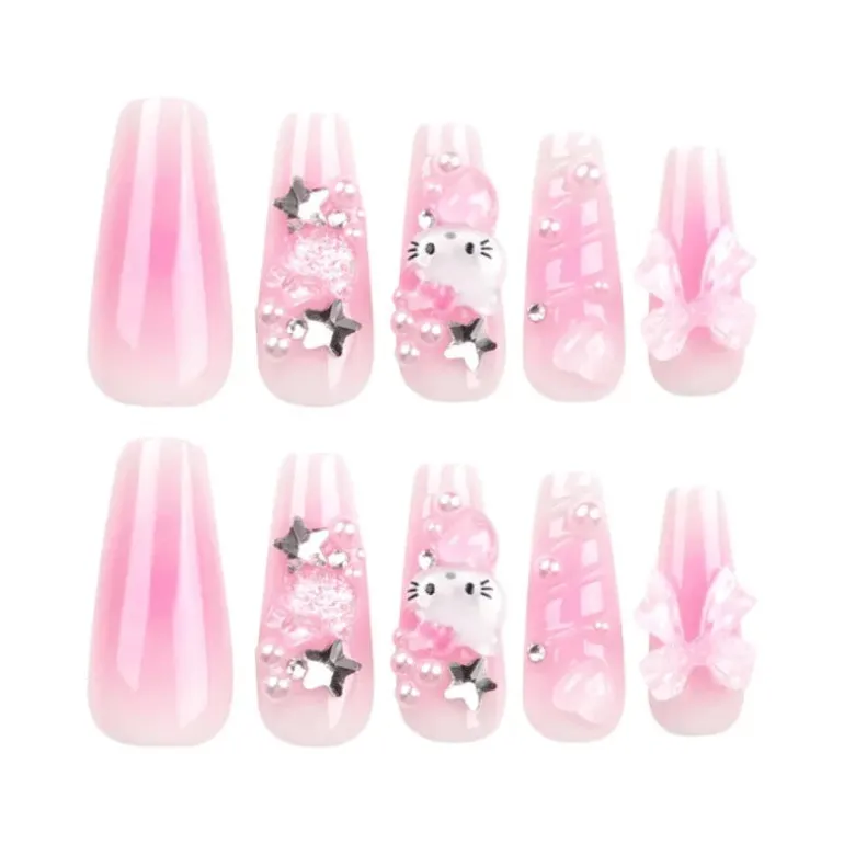 Kitty Square Long 3D Press On Nails