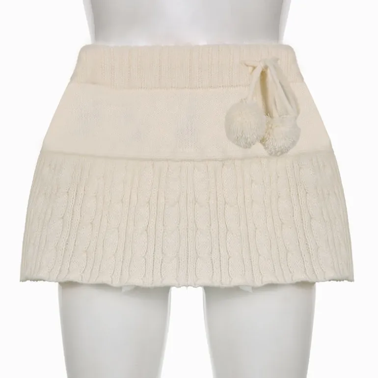 Knit Beige Pompom Skirt