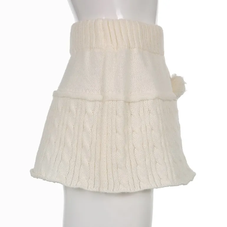 Knit Beige Pompom Skirt