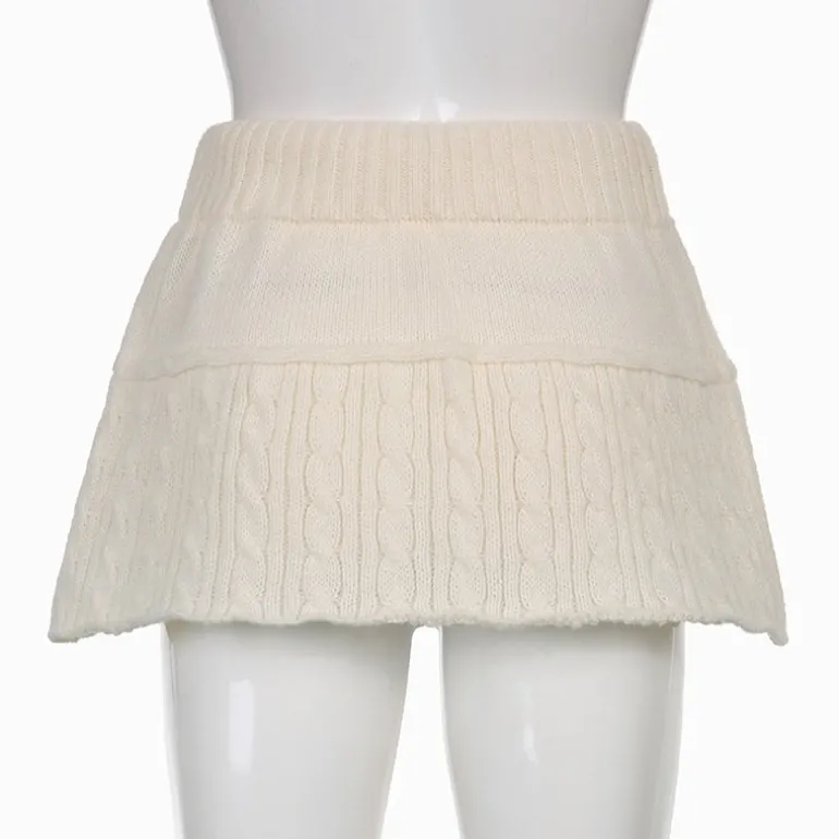 Knit Beige Pompom Skirt