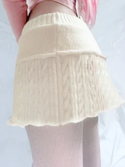 Knit Beige Pompom Skirt