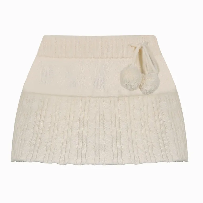 Knit Beige Pompom Skirt