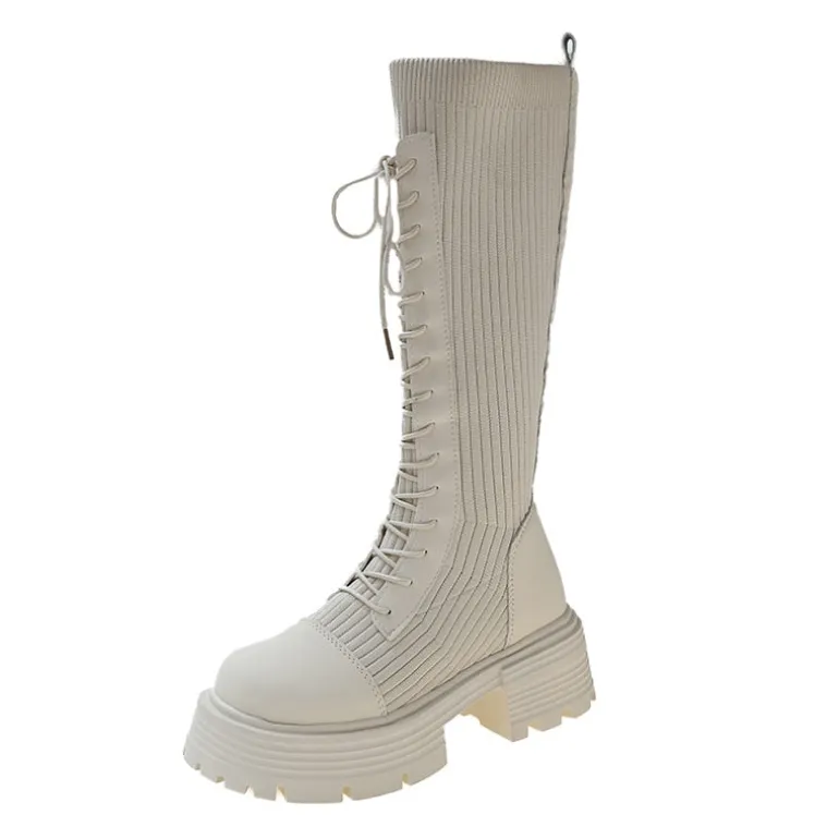 Knit Platform Knee High Boots