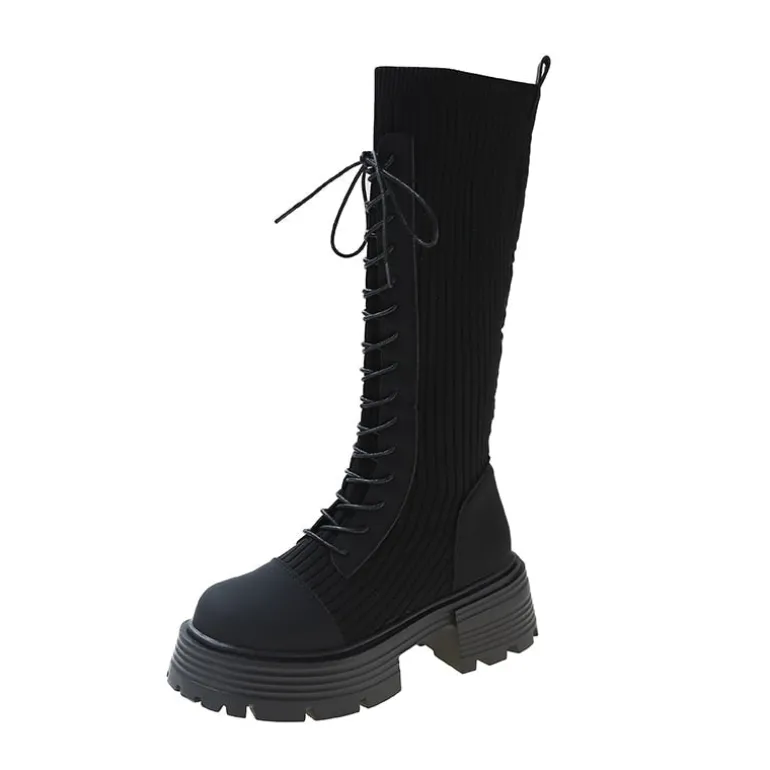 Knit Platform Knee High Boots