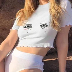 Knit Sad Eyes Crop Top