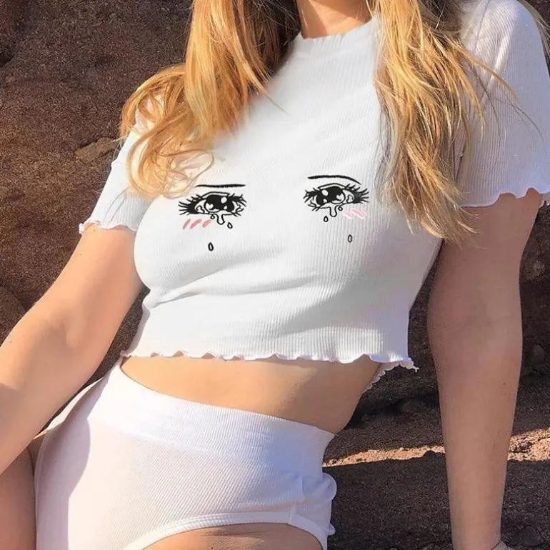 Knit Sad Eyes Crop Top