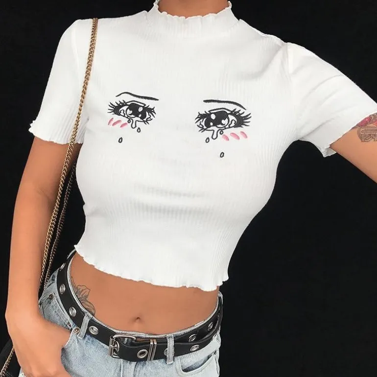 Knit Sad Eyes Crop Top