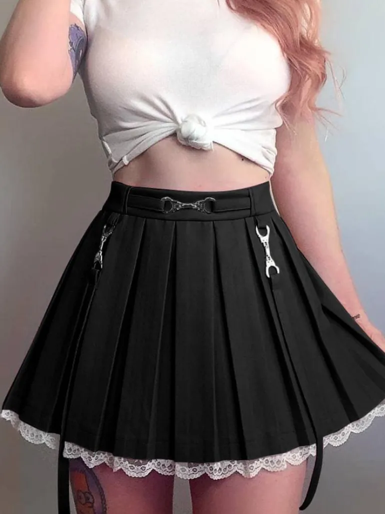 Lace Hemmed Pleated Skirt