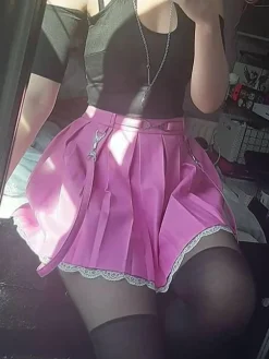 Lace Hemmed Pleated Skirt