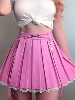 Lace Hemmed Pleated Skirt