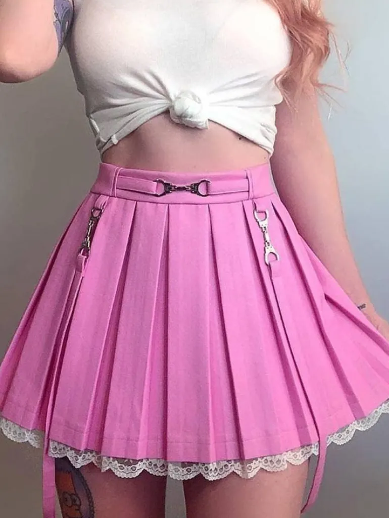 Lace Hemmed Pleated Skirt