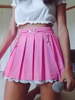 Lace Hemmed Pleated Skirt