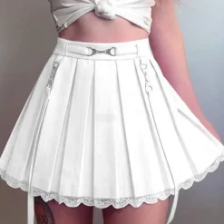 Lace Hemmed Pleated Skirt