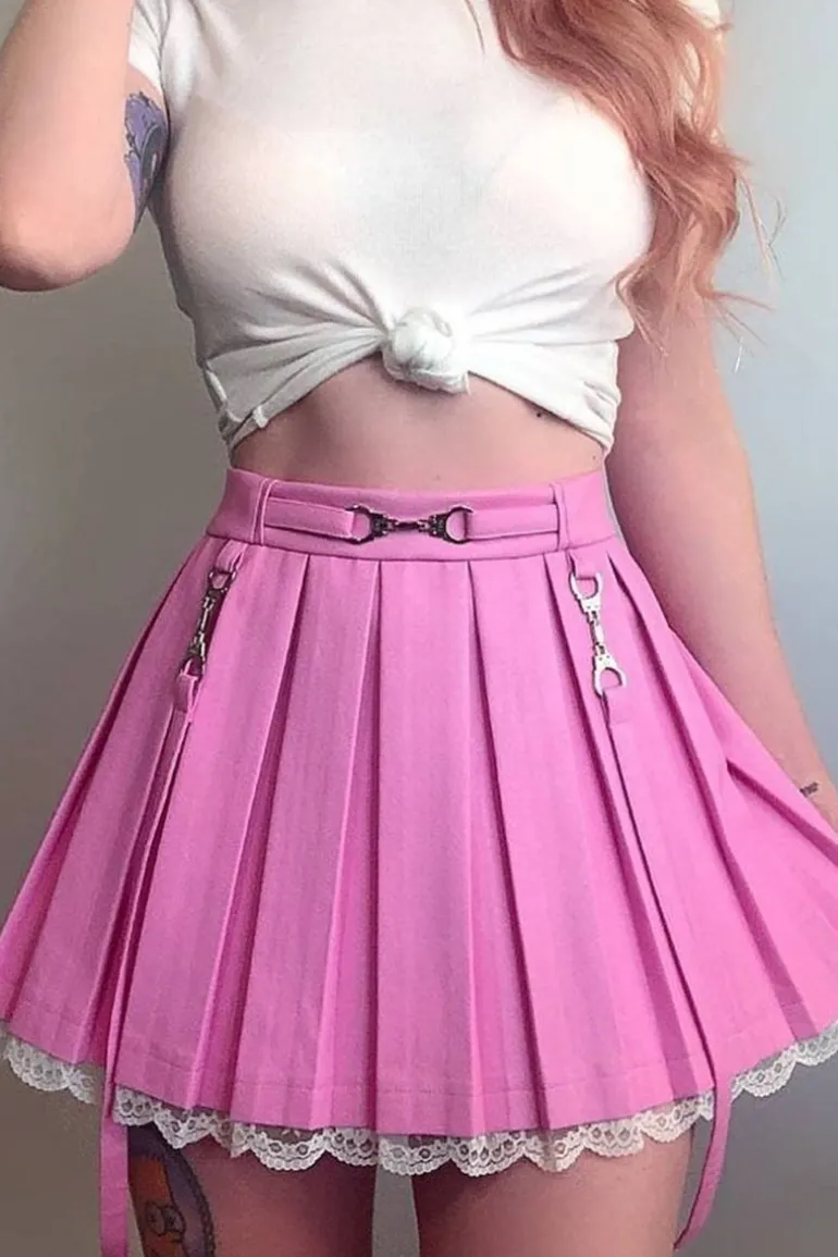 Lace Hemmed Pleated Skirt