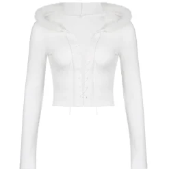 Lace Up Fur Hooded Cardigan