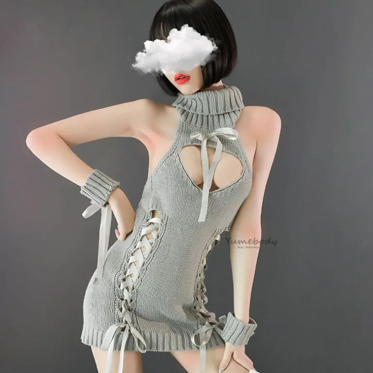 Lace Up Knit Sweater Dress