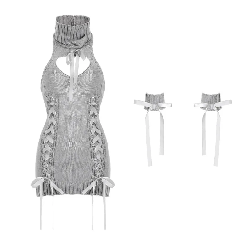 Lace Up Knit Sweater Dress