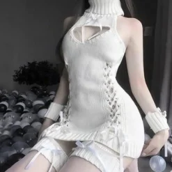 Lace Up Knit Sweater Dress