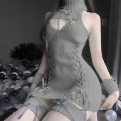 Lace Up Knit Sweater Dress