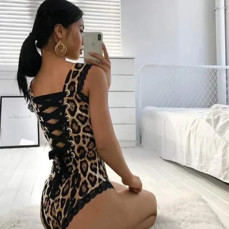 Leopard Lace Back Bodysuit