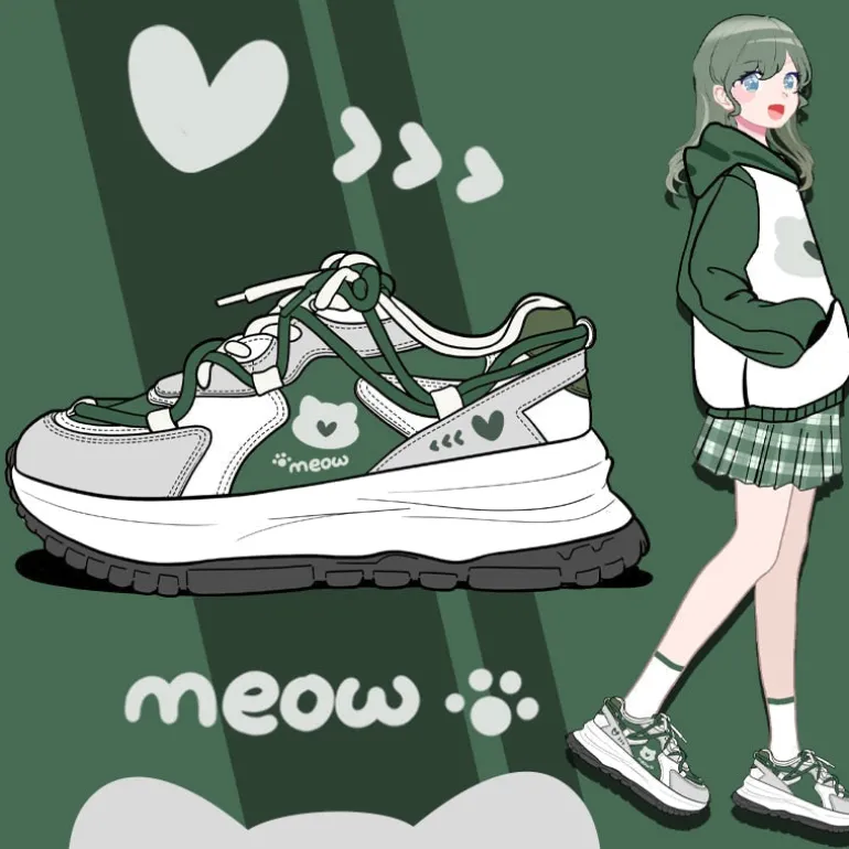 Meow Army Green Sneakers