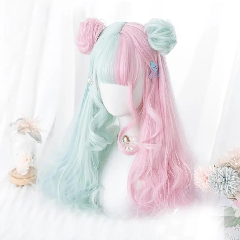 Mint & Pink Bun Wig