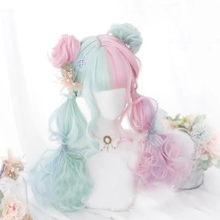 Mint & Pink Bun Wig