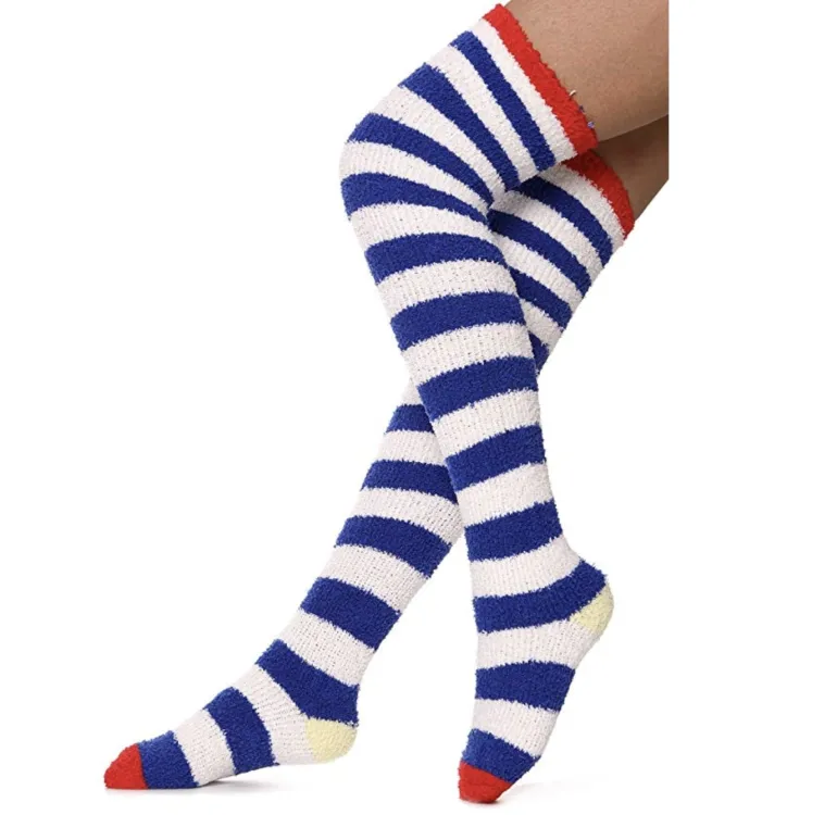 Navy Striped Fuzzy Thigh Highs
