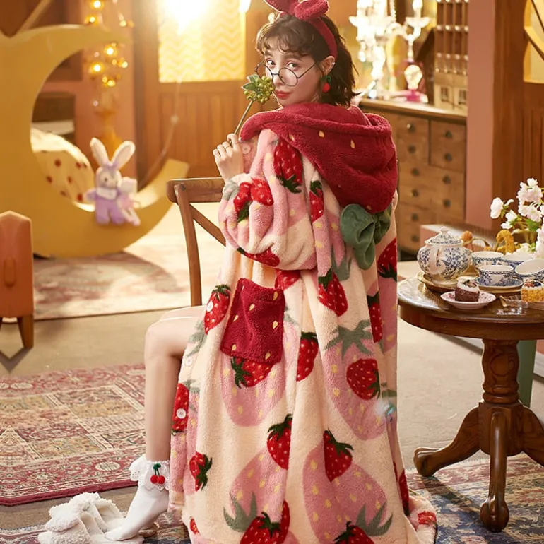 Oversized Fuzzy Strawberry Nightgown