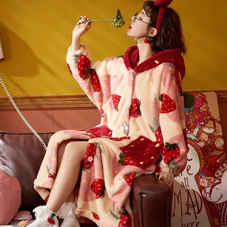Oversized Fuzzy Strawberry Nightgown